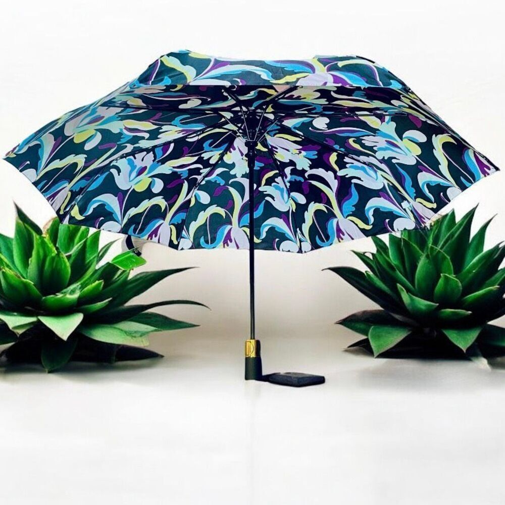 NWT Gorgeous Wonder Christian Siriano Black White Purple Blue auto Open Umbrella